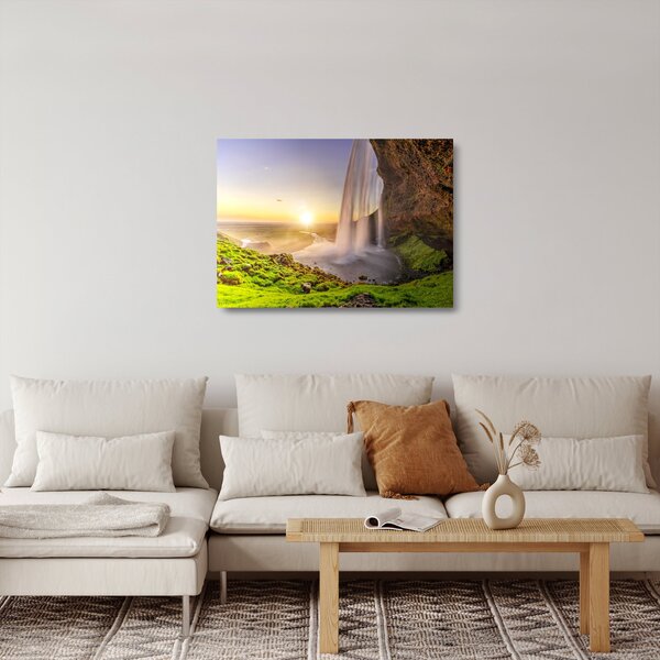 Üveg kép - Seljalandsfoss a barlang mögül (70x50 cm)