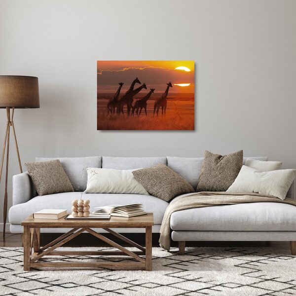 Üveg kép - Zsiráfok az afrikai szavannán (70x50 cm)