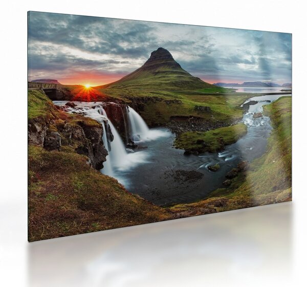 Üveg kép - Kirkjufell naplementében (70x50 cm)