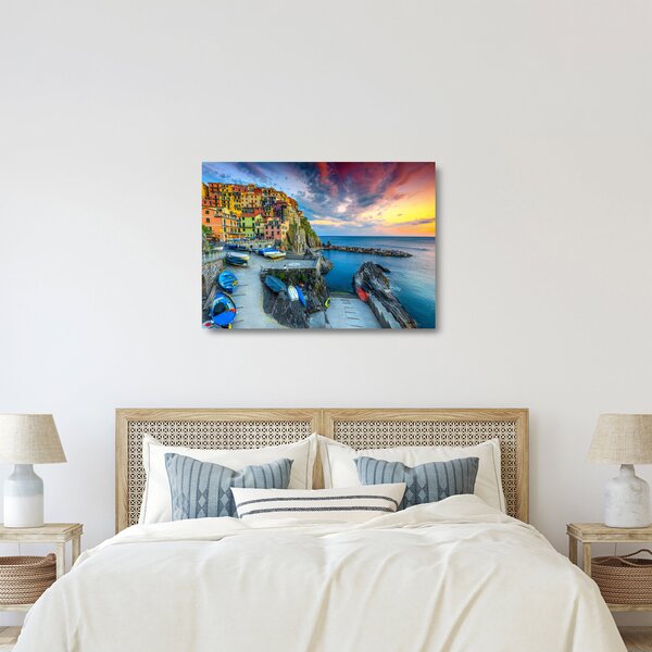 Üveg kép - Mediterrán falu (70x50 cm)
