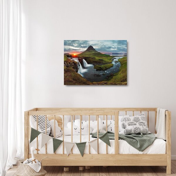 Üveg kép - Kirkjufell naplementében (70x50 cm)