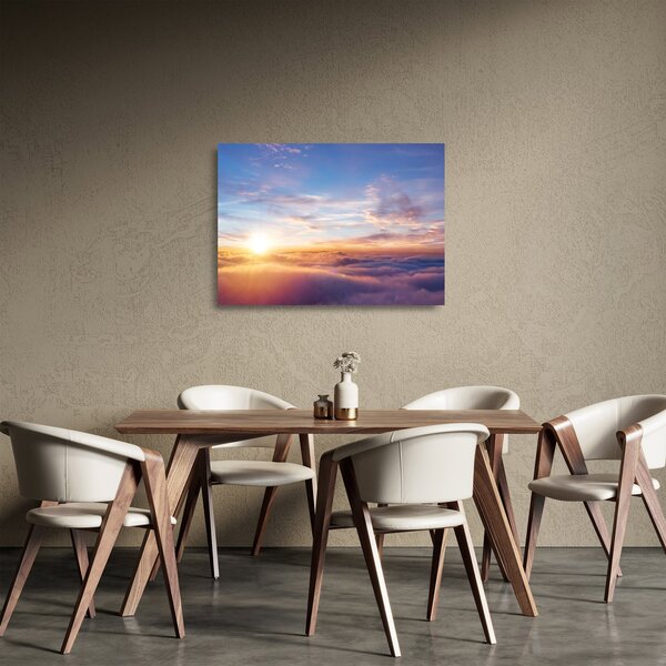 Üveg kép - Naplemente a felhők felett (70x50 cm)