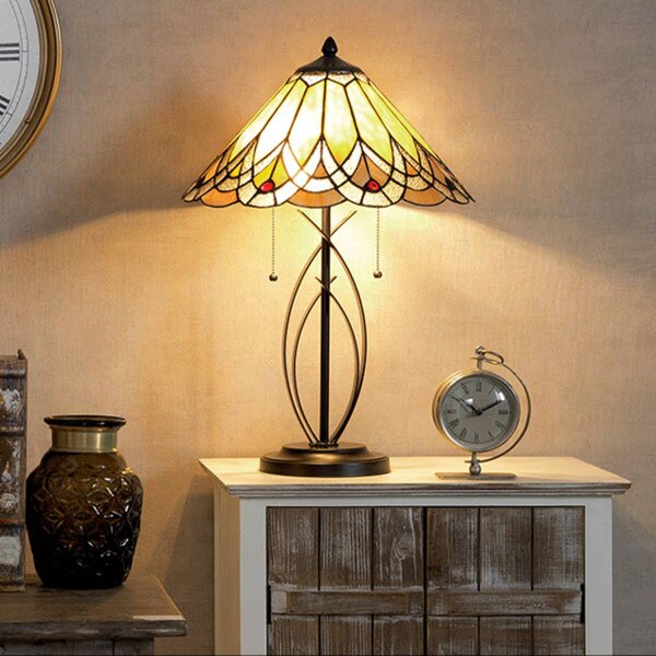 Clayre&Eef 5186-os lámpa borostyánszínű üveg ernyővel, Krém / borostyánsárga, Nappali / Étkező, Üveg, Tiffany