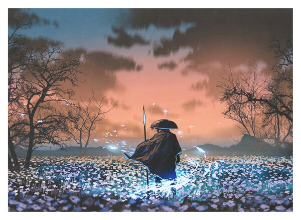 Üveg kép - Egy harcos illusztrációja (70x50 cm)
