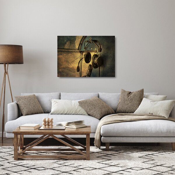 Üveg kép - Vintage repülőgép fejhallgató (70x50 cm)