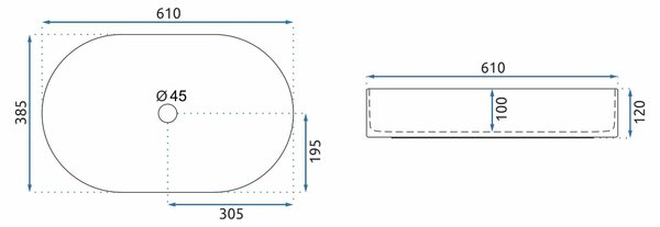 Rea Nadia, asztali mosogató 610x385x120 mm, fekete matt kő mintás, REA-U8565
