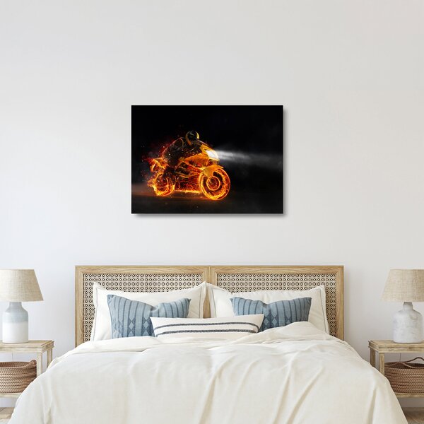 Üveg kép - Motoros lángokkal (70x50 cm)