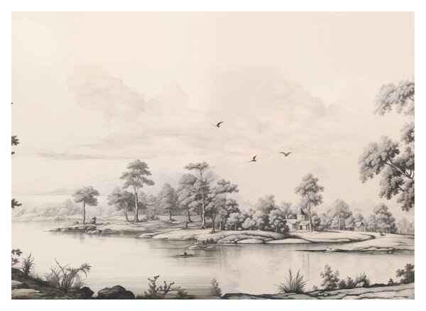 Üveg kép - Vintage tájkép rajz (70x50 cm)