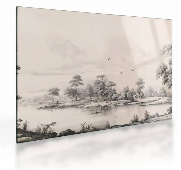 Üveg kép - Vintage tájkép rajz (70x50 cm)