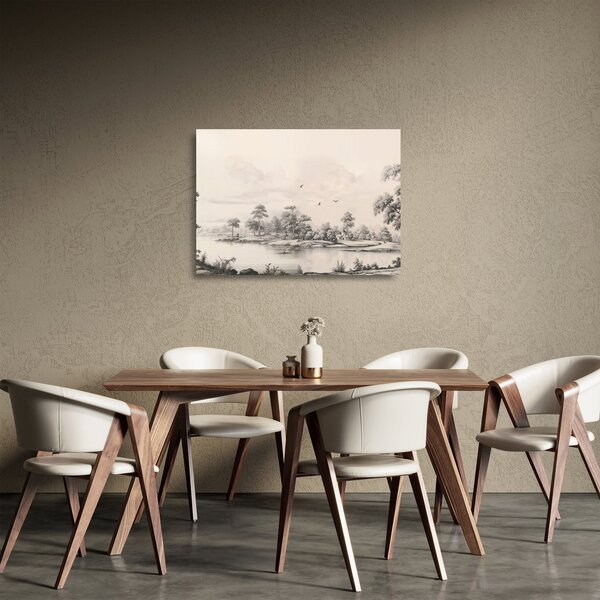 Üveg kép - Vintage tájkép rajz (70x50 cm)