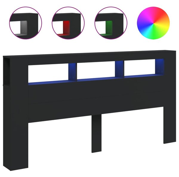 VidaXL fekete szerelt fa LED-es fejtámla 200 x 18,5 x 103,5 cm