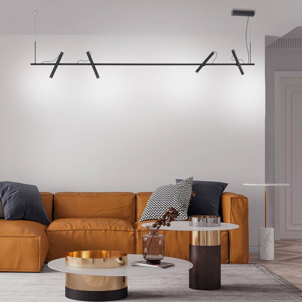 PURE Tutua LED függő lámpa, 4-izzós, fekete, dimmelhető, Fekete, Nappali / Étkező, fém, Modern