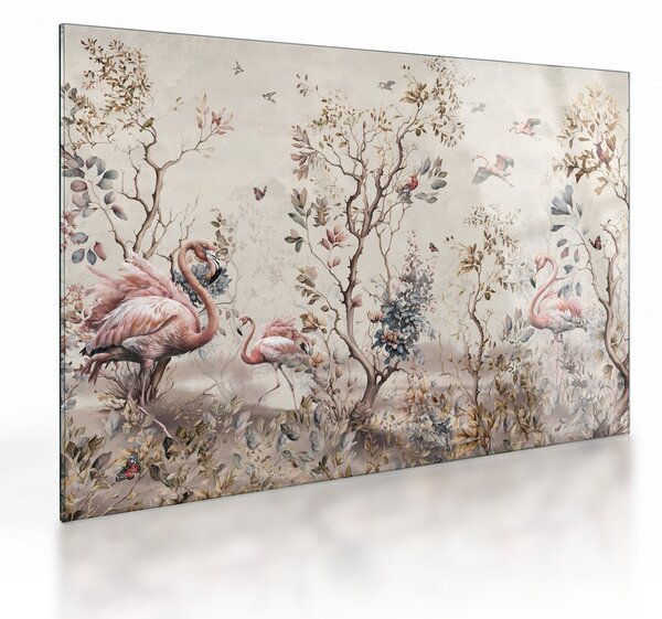 Üveg kép - Rajz flamingókról (70x50 cm)