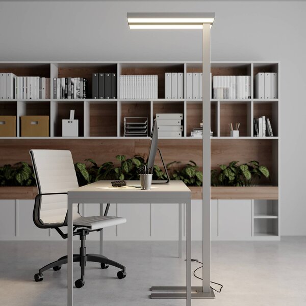 Arcchio LED álló lámpa Logan Basic, ezüst, 6000 lm, dimmelhető, dimmelhető, Alu / szürke / cink, Dolgozószoba / Iroda, Alumínium, Modern