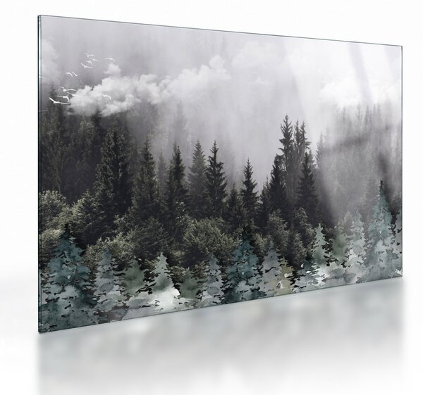 Üveg kép - Erdő illusztrált elemekkel (70x50 cm)
