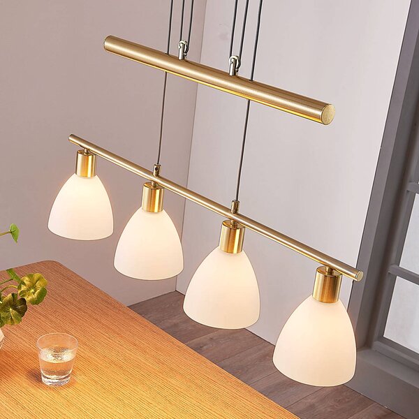 Lindby függőlámpa Simeon, sárgaréz színű, üveg, 73 cm, E14, dimmelhető, Sárgaréz / arany, Nappali / Étkező, Üveg, Modern