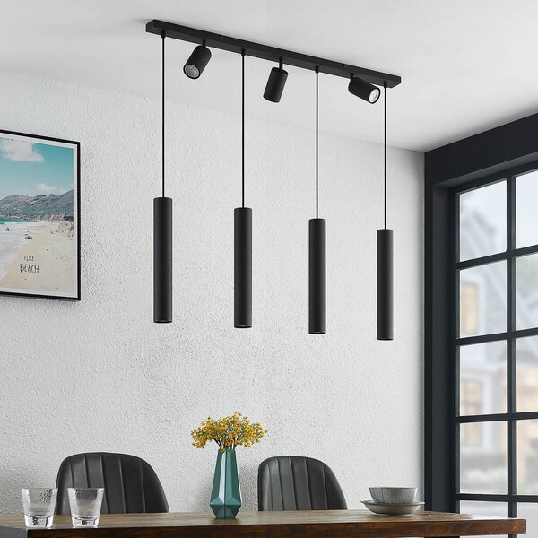Lindby Sanad lógó világítás, 100 cm, 7 izzós, fekete, GU10, dimmelhető, Fekete, Nappali / Étkező, fém, Modern