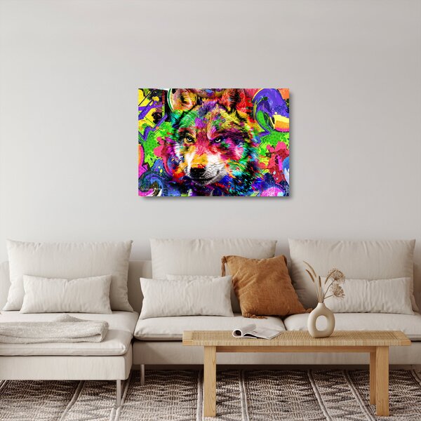 Üveg kép - Farkas graffitivel (70x50 cm)