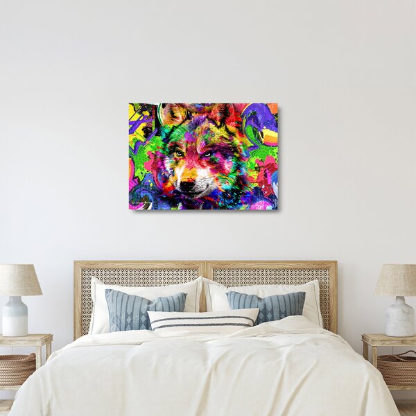 Üveg kép - Farkas graffitivel (70x50 cm)