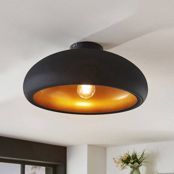 Lindby mennyezeti lámpa Gerwina, fekete/arany, fém, 40 cm, E27, dimmelhető, Fekete, Nappali / Étkező, fém, Modern