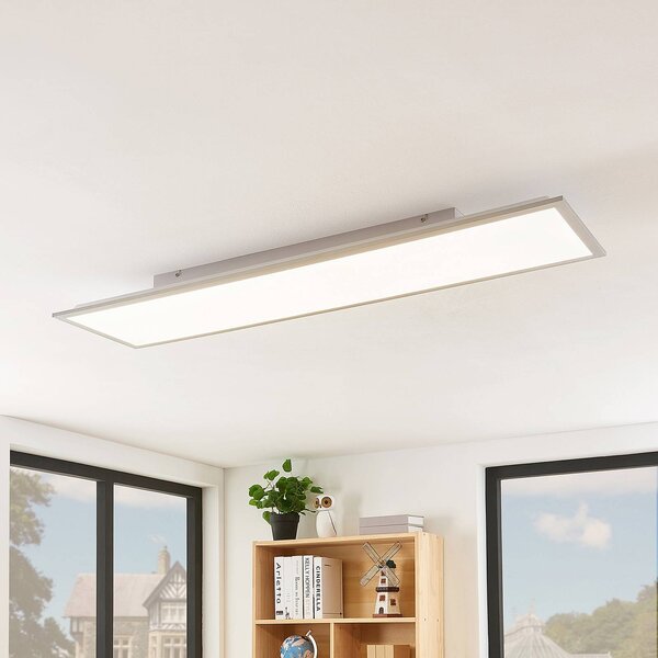 Lindby LED panel Stenley, 4000 K, 120 cm x 30 cm, ezüst/fehér, Fehér / opál, Konyha, Műanyag, Modern