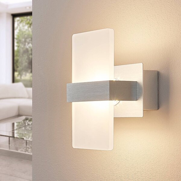 Lindby LED fali világítás Yorick, 18 cm, alumínium/fehér, kapcsolóval, Fehér / opál, Hálószoba, Műanyag, Modern