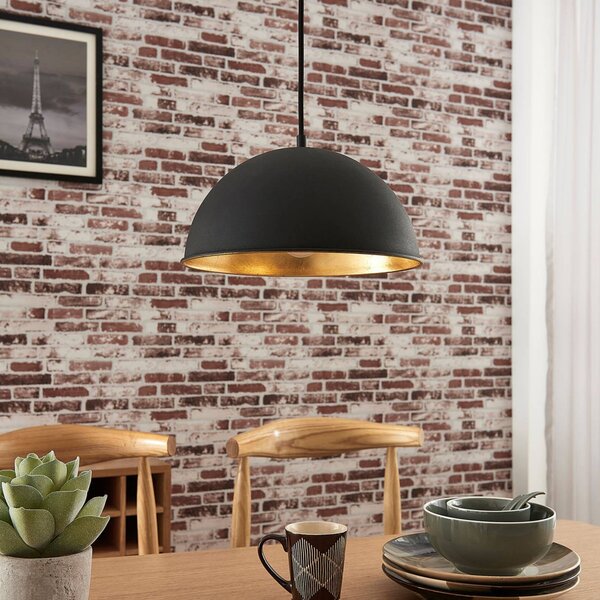 Lindby függőlámpa Leya, fekete/arany, fém, Ø 30 cm, E27, dimmelhető, Fekete, Nappali / Étkező, fém, Modern