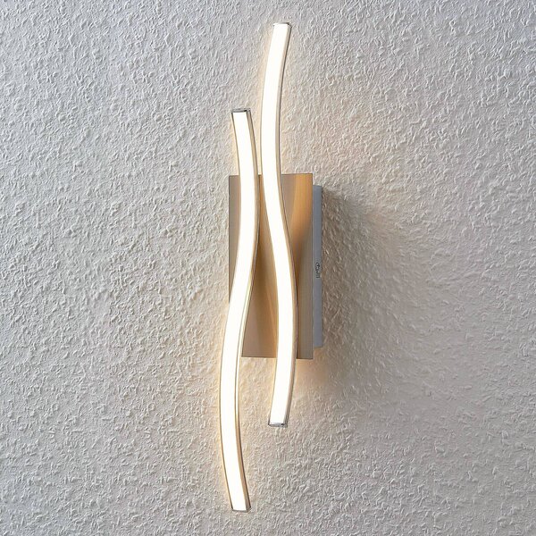 Lindby LED-es fali lámpa Safia, 45 cm, nikkel színű, fém, Alu / szürke / cink, Nappali / Étkező, Alumínium, Modern