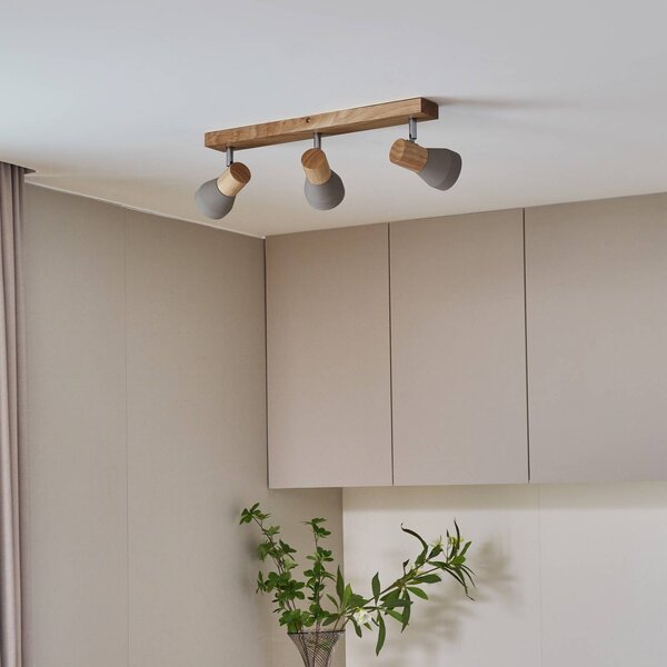 Lindby Filiz spotlámpa, 3-lámpás, 47 cm hosszú, fa, beton, E14, dimmelhető, Alu / szürke / cink, Hálószoba, Beton, Skandináv