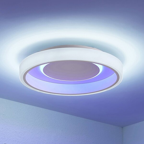 Lindby LED mennyezeti lámpa Wikani, fehér, RGB, CCT, dimmelhető, dimmelhető, Fehér / opál, Nappali / Étkező, fém, Modern
