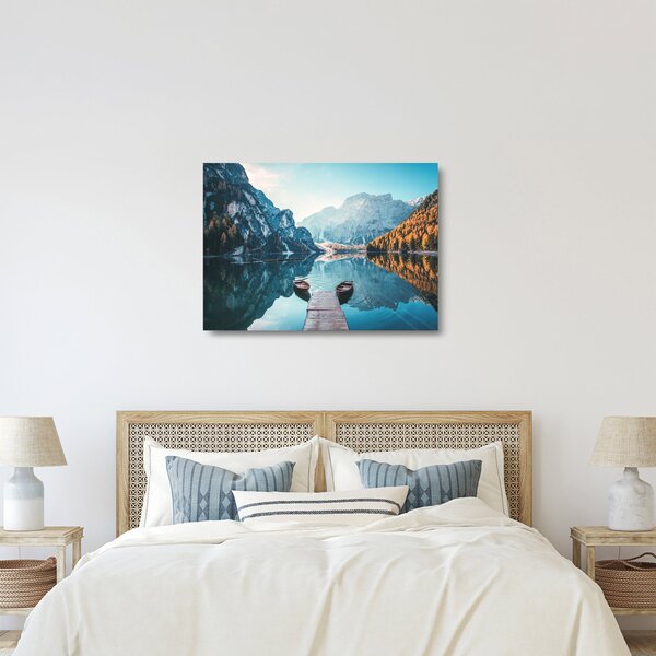 Üveg kép - Csónakok a Braies-tónál (70x50 cm)