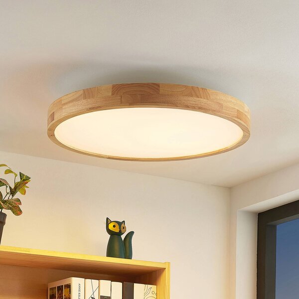 Lindby LED mennyezeti lámpa Lanira, Ø 60 cm, fa, távirányító, CCT, dimmelhető, Világos fa, Nappali / Étkező, Fa, Modern