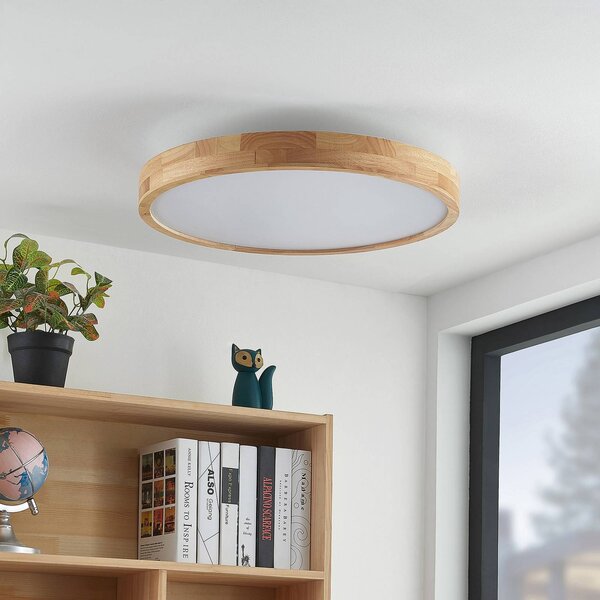 Lindby LED mennyezeti lámpa Lanira, Ø 60 cm, fa, távirányító, CCT, dimmelhető, Világos fa, Nappali / Étkező, Fa, Modern