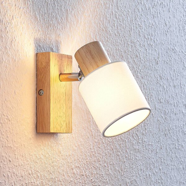 Lindby Spot Wanessa, fa, fehér, E14, 14 cm, állítható, dimmelhető, Világos fa, Nappali / Étkező, Fa, Modern