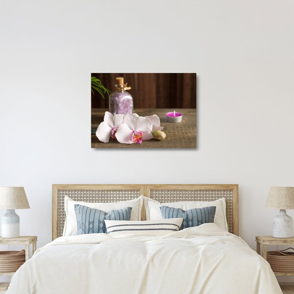 Üveg kép - Gyertya és orchidea (70x50 cm)