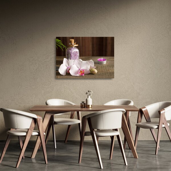 Üveg kép - Gyertya és orchidea (70x50 cm)