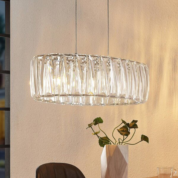 Lindby függesztett lámpa Sofia, 68 cm, 3 lámpás, E14, króm/világos, dimmelhető, Tiszta / átlátszó, Nappali / Étkező, Műanyag, Modern