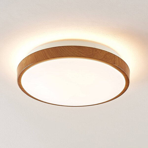 Lindby LED mennyezeti lámpa Mendosa, kerek, világos fa, Ø 29cm, Világos fa, Nappali / Étkező, Műanyag, Modern