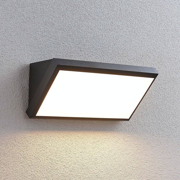 Lindby LED kültéri fali lámpa Abby, szenzoros, IP65, sötétszürke, Fekete, Műanyag, Modern