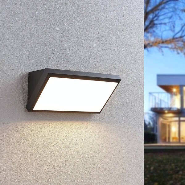 Lindby LED kültéri fali lámpa Abby, szenzoros, IP65, sötétszürke, Fekete, Műanyag, Modern