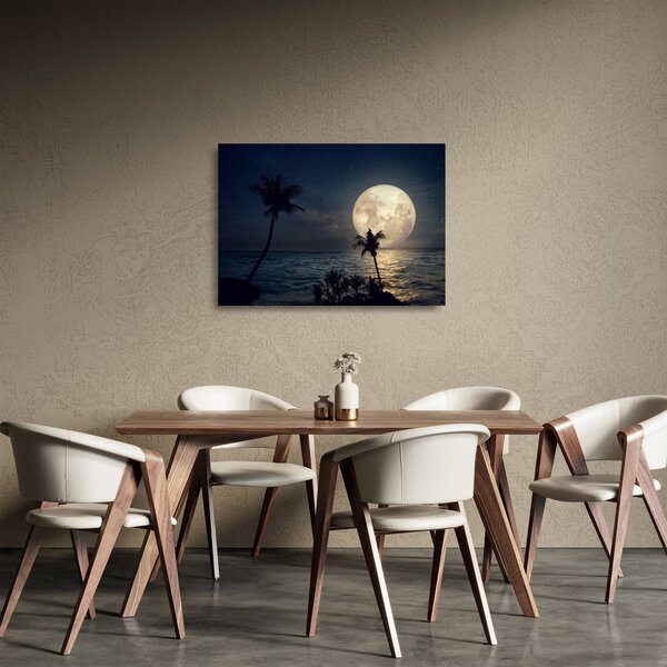 Üveg kép - Strand teliholddal (70x50 cm)