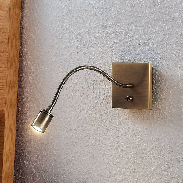 Lindby LED fali lámpa Mayar, sárgaréz, fém, olvasólámpa, 11cm, Bronz / antik sárgaréz, Hálószoba, fém, Modern