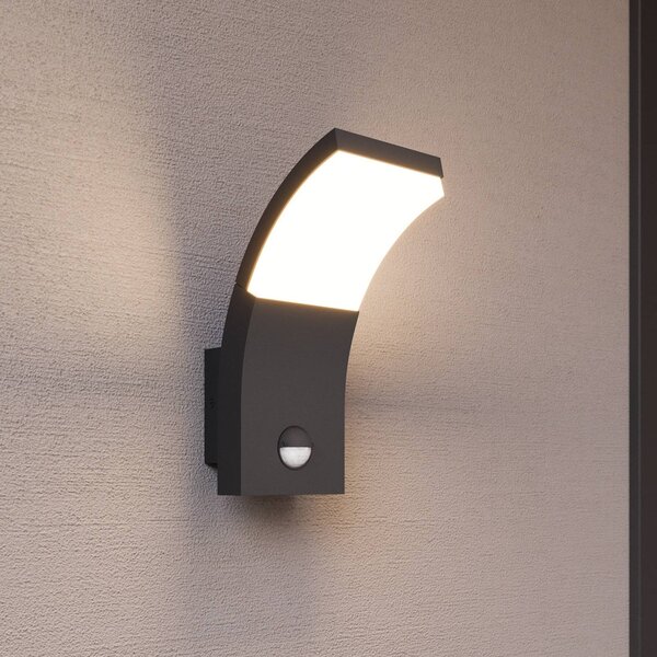 Lucande LED fali világítás Timm, érzékelő, 20cm, antracit, IP54, Fekete, Alumínium, Modern