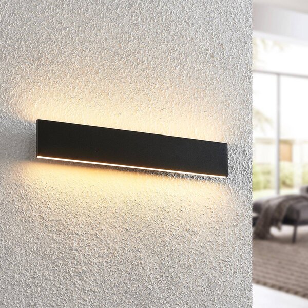 Lindby Ignazia LED fali lámpa, 47cm, fekete, fém, fel/le, le/fel, dimmelhető, Fekete, Nappali / Étkező, fém, Modern