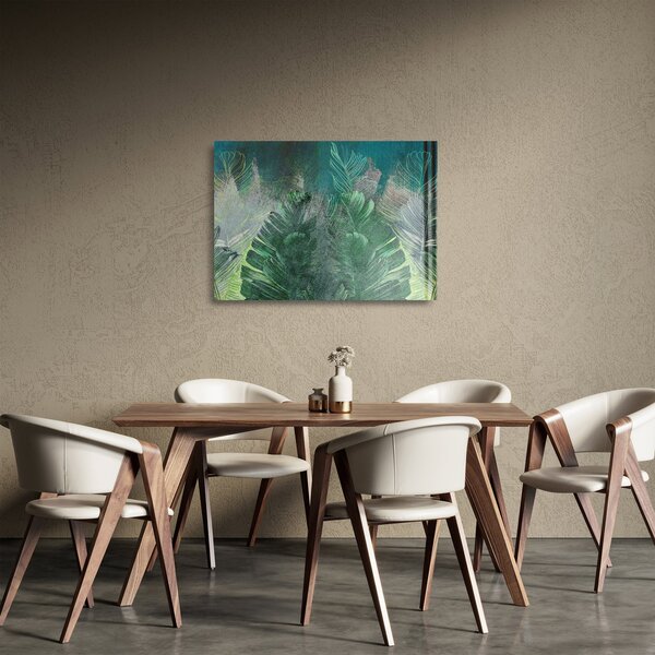 Üveg kép - Beton textúra levelekkel (70x50 cm)