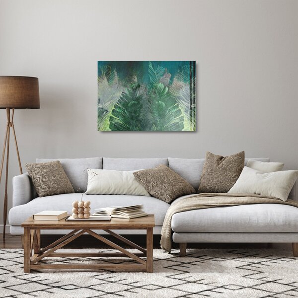 Üveg kép - Beton textúra levelekkel (70x50 cm)