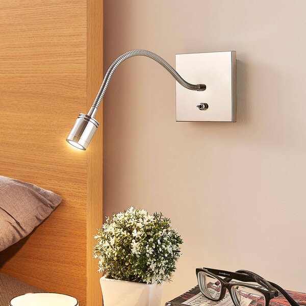 Lindby Berfin krómozott fali olvasólámpa, LED, Króm / ezüst, Hálószoba, fém, Modern