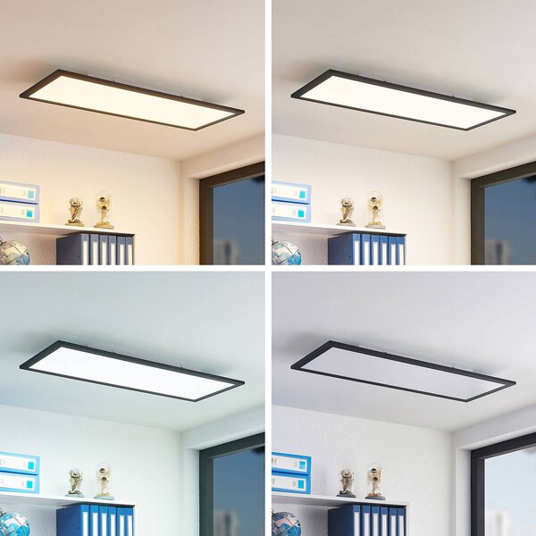 Lindby LED panel Nelios, 80 x 30 cm, CCT, fekete, fém, dimmelhető, Fekete, Konyha, Alumínium, Modern