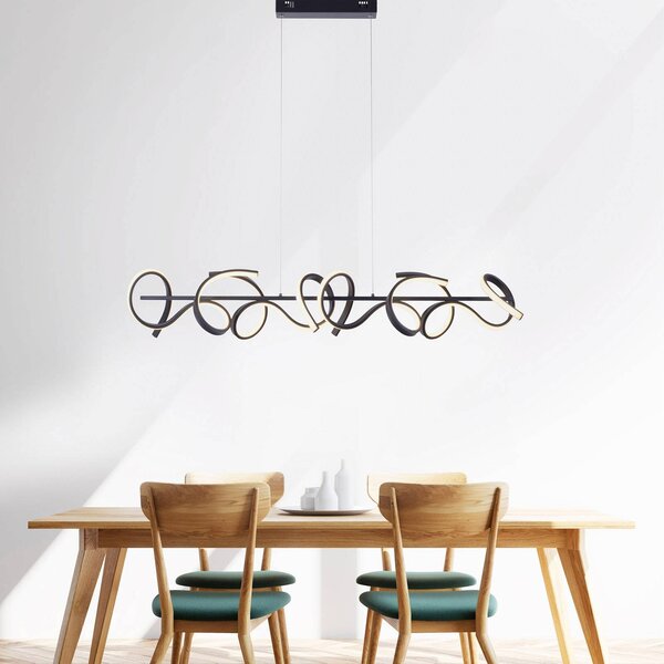 JUST LIGHT. GmbH Curls LED-es függőlámpa, fekete, fém, 99 cm hosszú, dimmelhető, dimmelhető, Fekete, Nappali / Étkező, fém, Modern