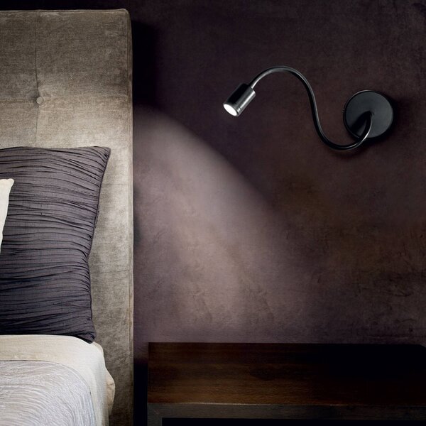 IDEAL LUX Focus rugalmas LED fali lámpa, fekete, Fekete, Hálószoba, fém, Modern